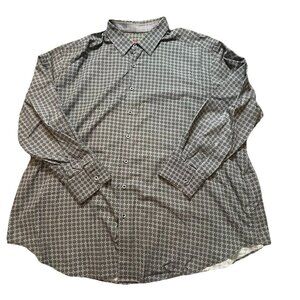 Robert Graham Mens 3XL Classic Flip Cuff Gray Geometric Check Button Up Shirt